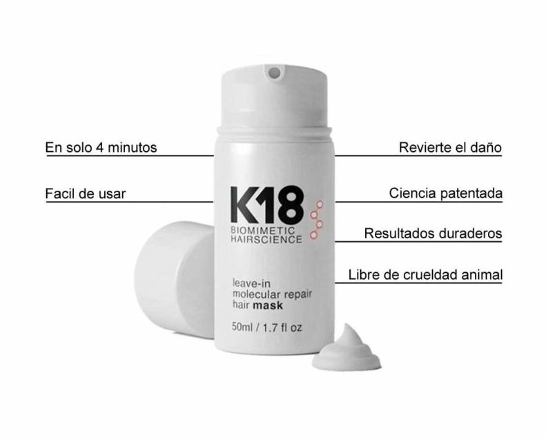Mascarilla capilar K18 reparadora molecular sin aclarado, Mascarillas K18