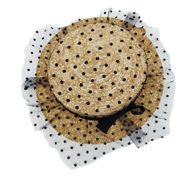 Sombrero Canotier de tul con lunares negros