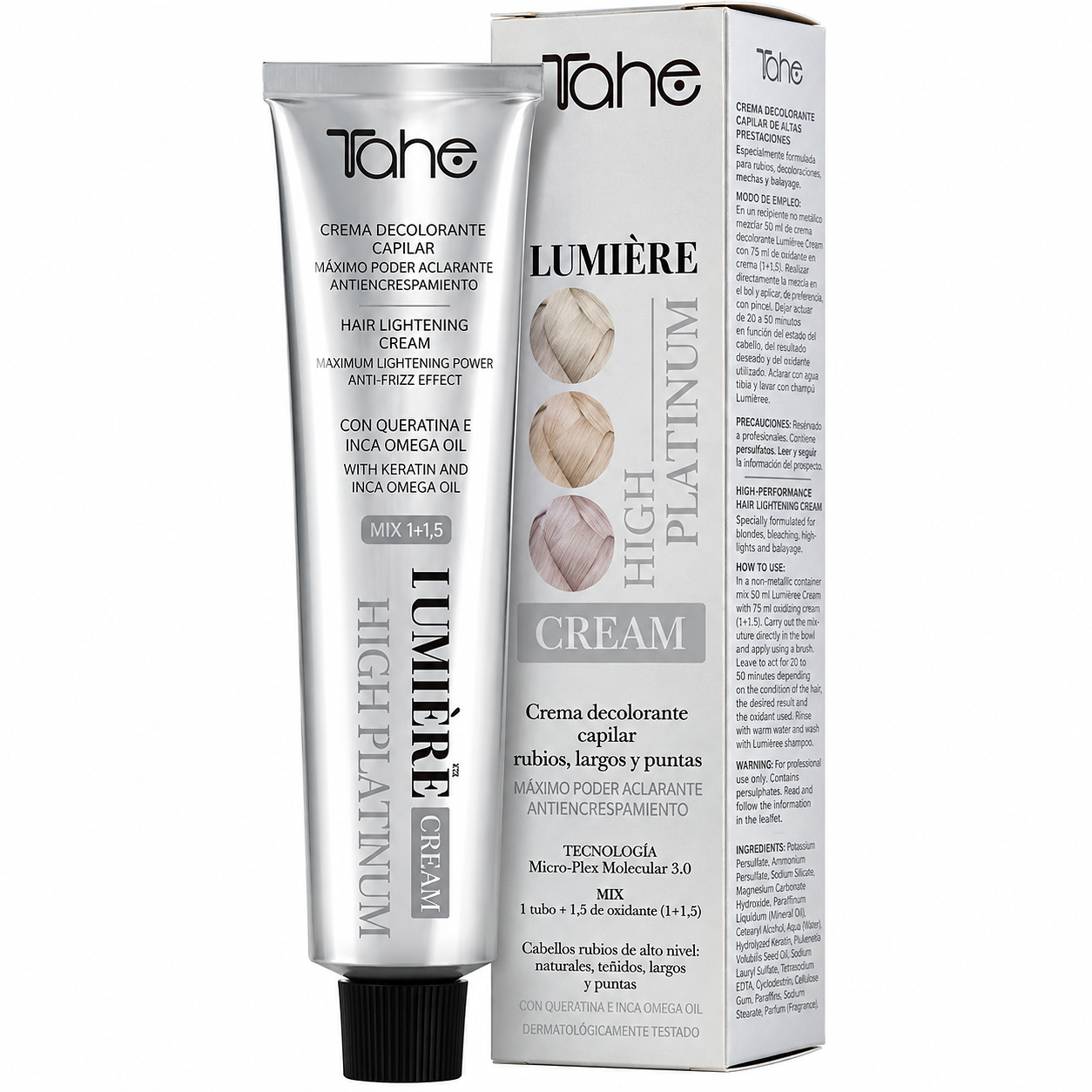 Crema decolorante Tahe Lumière High Platinum para aclarar el cabello