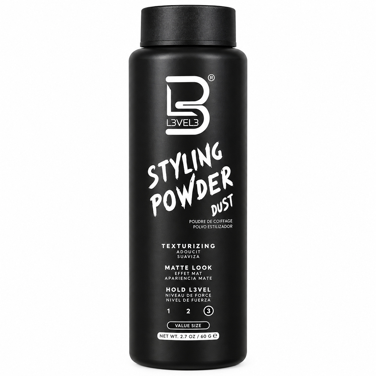 Polvos de peinado Level3 para aportar volumen, textura y fijación al cabello
