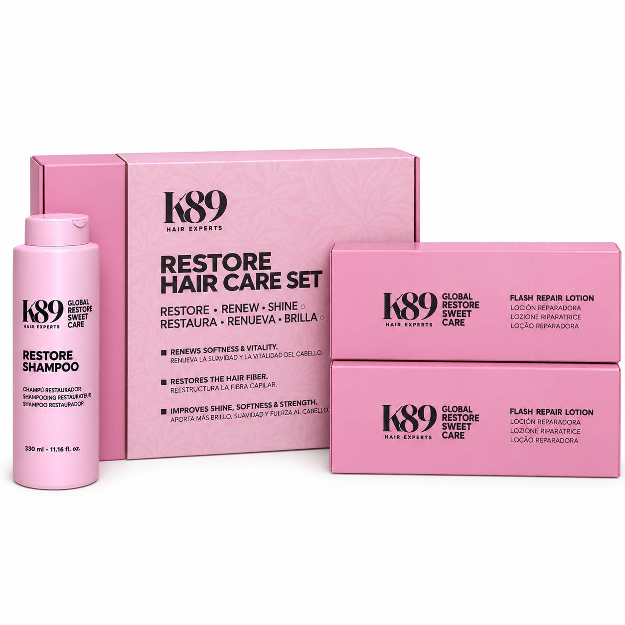 Set Restore Hair Care K89 para el cuidado, reparación y mantenimiento del cabello dañado